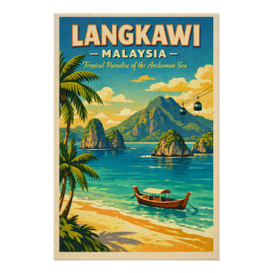 Pôster Ilha Langkawi, Malásia, em um vibrante estilo retr