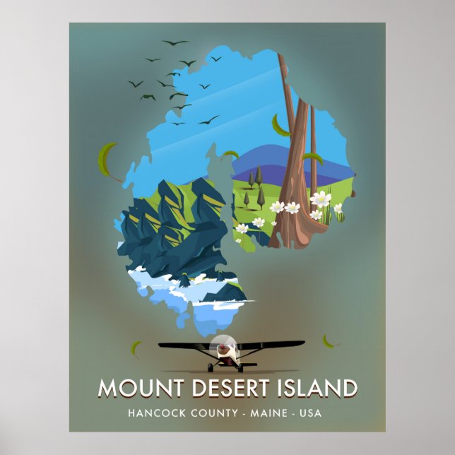 Poster Ilha Mount Desert, Condado de Hancock, Maine, EUA, (Frente)