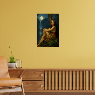 Poster Ilha Retro Garota Em Um Paraíso Tropical