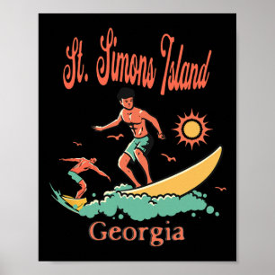 Poster Ilha St. Simons Geórgia Surfista Surfe Pescaria