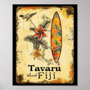 Poster Ilha Tavaru Fiji Prancha de Surf Surfista Praia Su