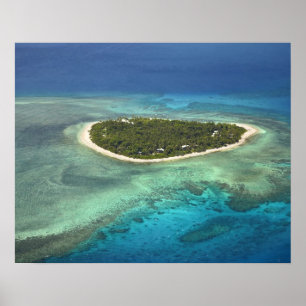 Pôster Ilha Tavarua e recife de coral, Ilhas Mamanuca
