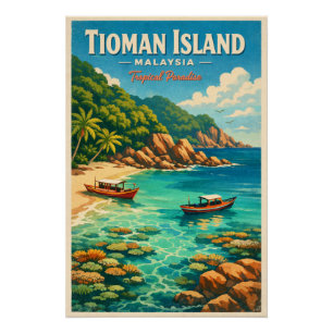 Pôster Ilha Tioman, Malásia, em um vibrante estilo tropic