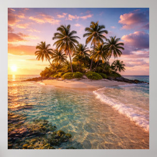 Poster Ilha Tropical ao Pôr do Sol