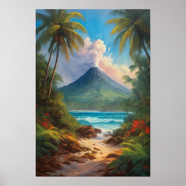 Poster Ilha Tropical com Vulcão Descanso (Frente)