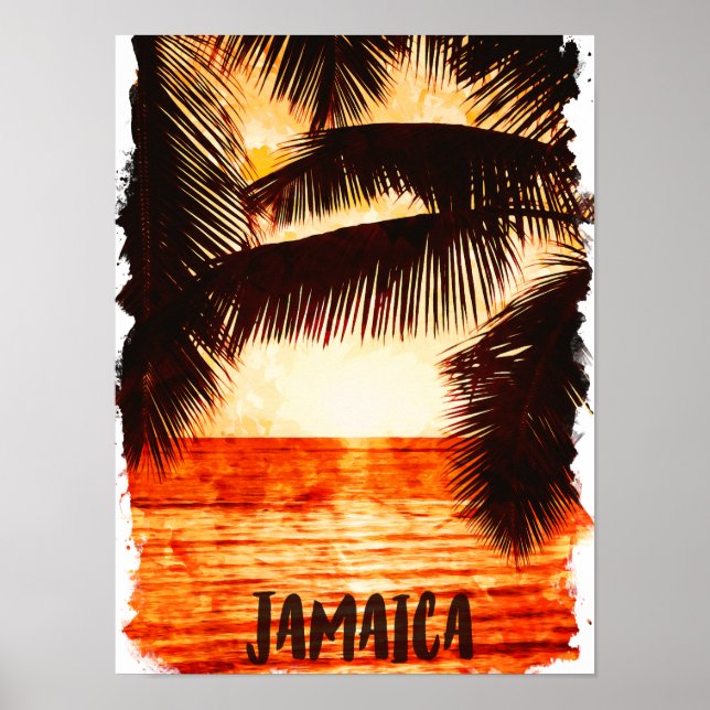 Poster Ilha Tropical Jamaica Sunset Caribe (Frente)
