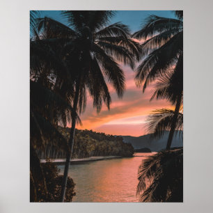 Poster Ilha Tropical Noite Palm Tree Sunset