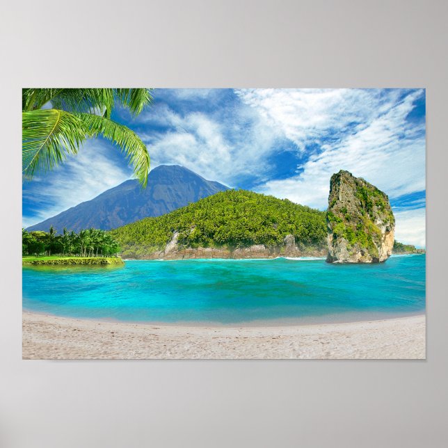 Poster Ilha Tropical Sandy Beach Palm Tree Paradise (Frente)