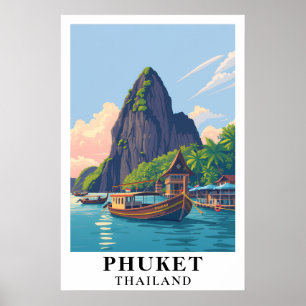 Poster Ilha Tropical Vintage de Phuket Tailândia Arte de