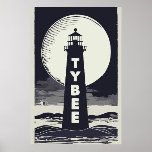 Poster Ilha Tybee Georgia Lighthouse Moon