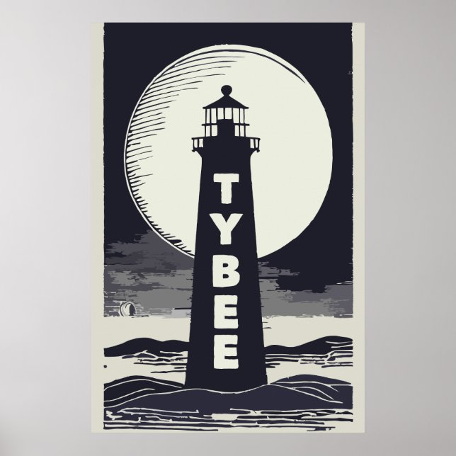 Poster Ilha Tybee Georgia Lighthouse Moon (Frente)