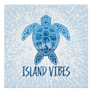 Pôster Ilha Vibes Design de Tartaruga Tropical Sunset Sea