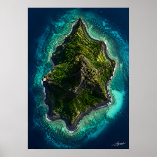Poster Ilha Vulcânica de Areia Preta Vista por Satélite