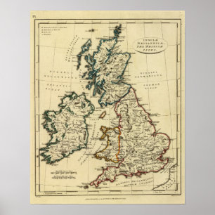 Poster Ilhas britânicas com os limites esboçados