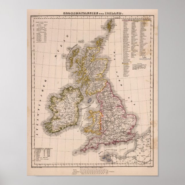 Pôster Ilhas Britânicas, Inglaterra, Irlanda (Frente)