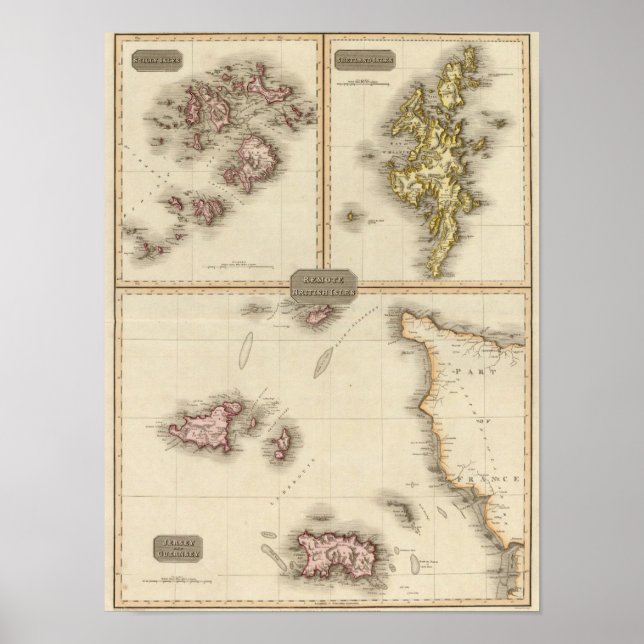 Pôster Ilhas Britânicas Remotas Jersey e Guernsey (Frente)