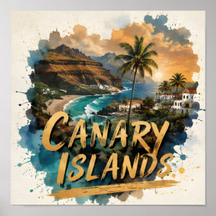 Poster Ilhas Canárias Aquarela Fuga da Costa Tropical