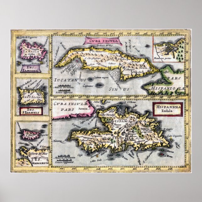 Pôster Ilhas Caribes - Mapa do século XVII (Frente)