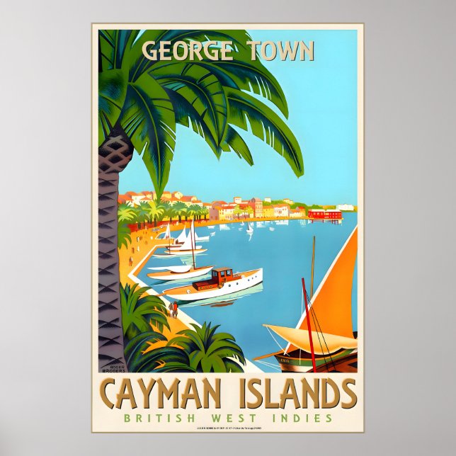 Poster Ilhas Cayman Grandes Antilhas Caribe Viagem (Frente)