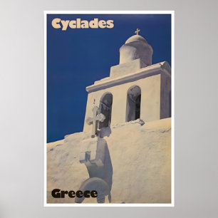 Poster Ilhas Ciclades Arte Cartaz de Viagem Grego Grécia