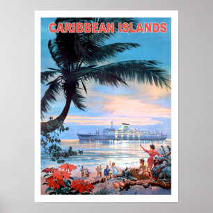 Poster Ilhas das Caraíbas, navio do cruzador, viagens