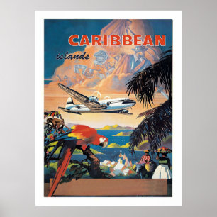 Poster Ilhas das Caraíbas pelo avião, linha aérea do