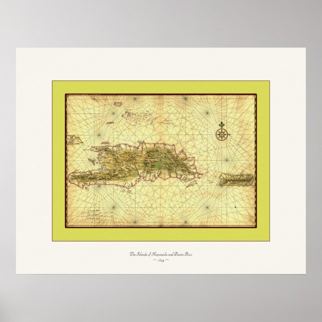 Pôster Ilhas de Hispaniola e Porto Rico ~ 1639 (Frente)