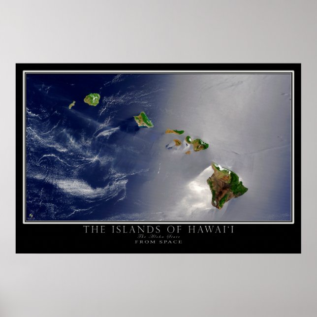 Pôster Ilhas do Havaí do Mapa do Satélite Espacial (Frente)