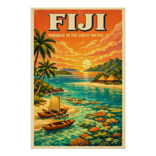 Pôster Ilhas Fiji em uma clássica viagem retrô