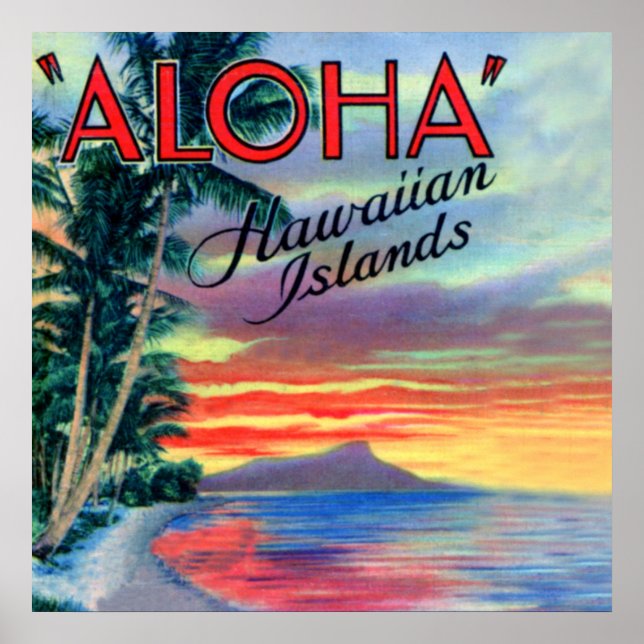 Pôster Ilhas Havaianas Aloha Sunset (Frente)