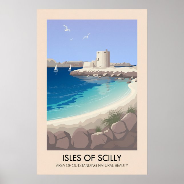 Poster Ilhas Scilly Cornwall AONB Cartaz de Viagens (Frente)
