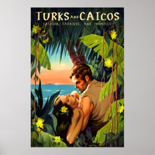 Poster Ilhas Turcas e Caicos Caribe Lucayan Viagem