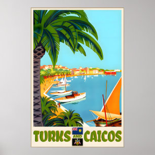 Poster Ilhas Turcas e Caicos Caribe Lucayan Viagem