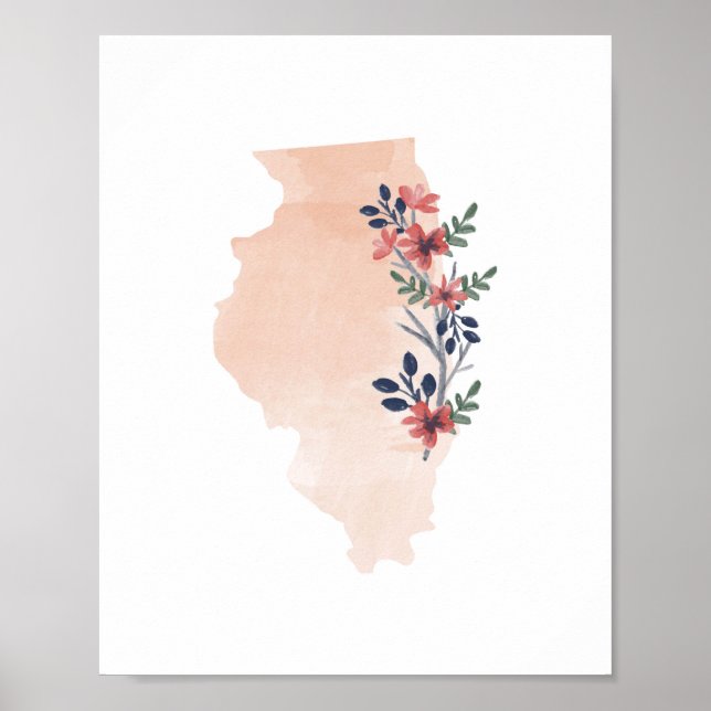 Poster Illinois Floral Watercolor (Frente)