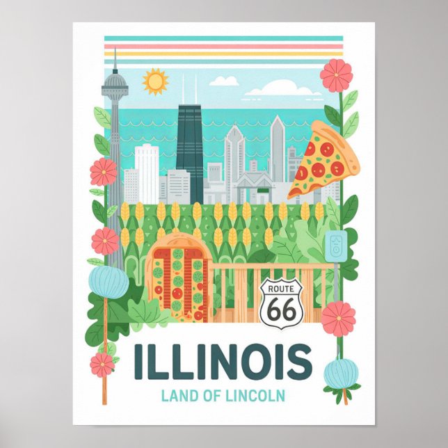 Poster Illinois Land de Lincoln EUA Summer Viagem (Frente)