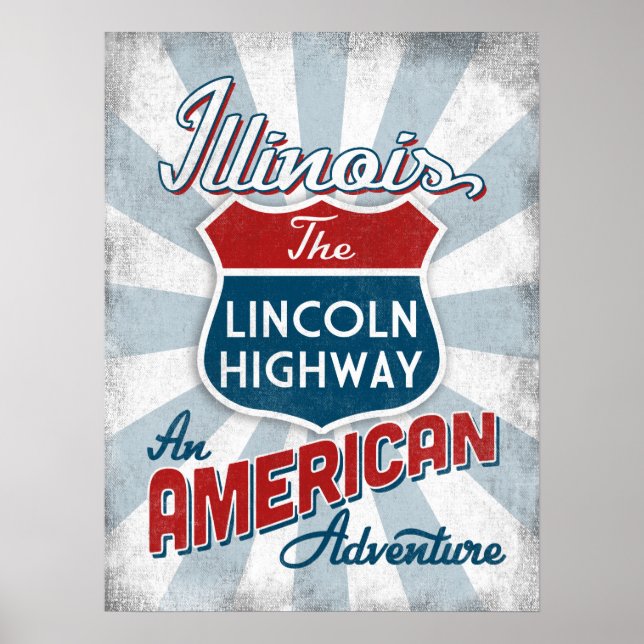 Poster Illinois Lincoln Highway Vintage América (Frente)