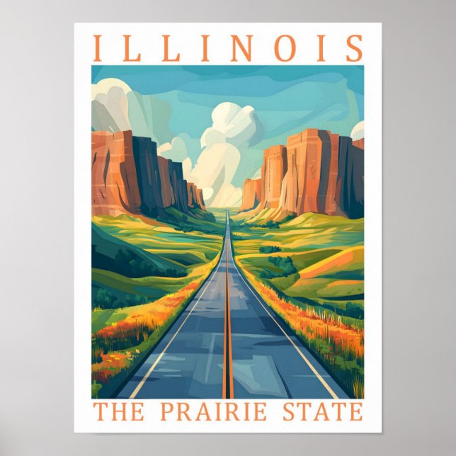 Poster Illinois, Prairie State USA Viagem Place (Frente)