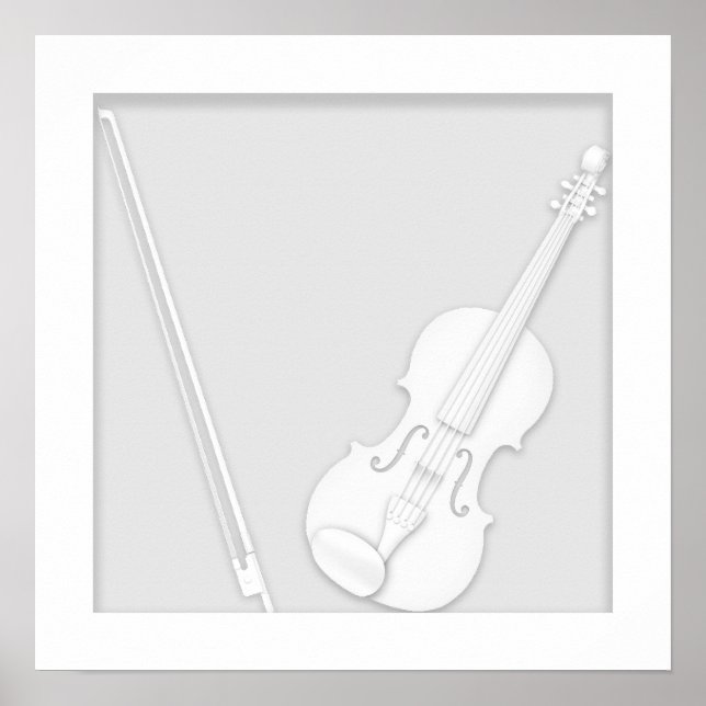 Poster Illusão de Corte de Papel Violino e Arco Branco (Frente)