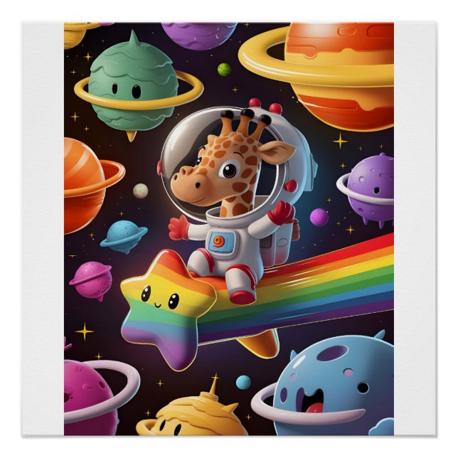 Pôster Illustration Boho Girafe dans l'Espace Affiche (Frente)