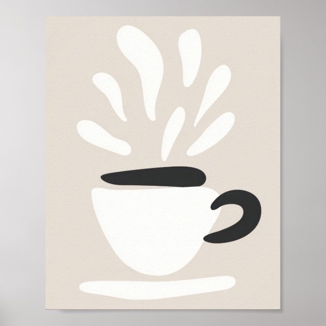 Poster Illustration Cup of Steaming Coffee Boho Style (Frente)