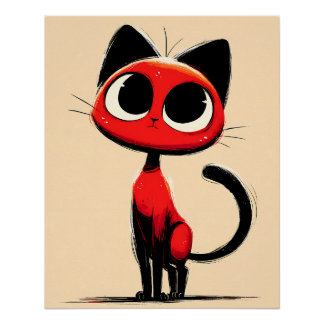 Pôster Illustration einer Fantasie Katze mit großen Augen