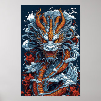 Poster Illustration Japanischer Drachen