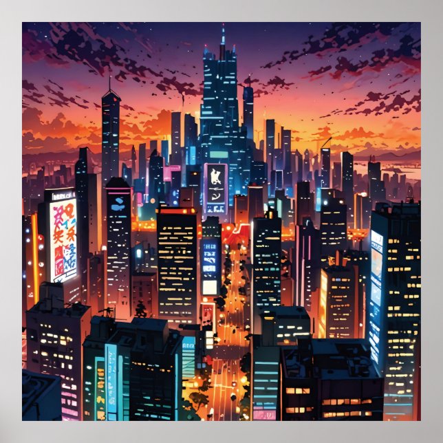 Poster Illustration of a big city at night (Frente)