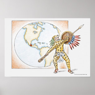 Pôster Illustration of Aztec Jaguar Warrior