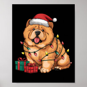 Poster Iluminação de Natal Chapéu de Papai Noel Cachorro 