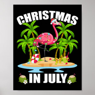 Poster Iluminação de palmeira de verão Flamingo Natal em 