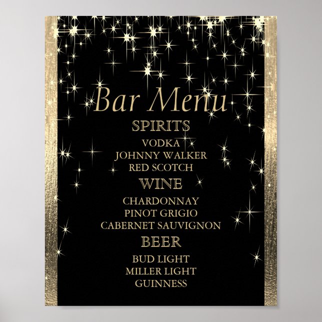 Poster Iluminação negra e Dourada Elegante - Menu Bar (Frente)