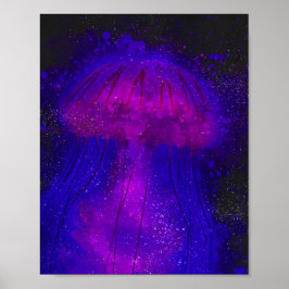 Poster iluminando as águas-vivas submarinas a aquarela oc