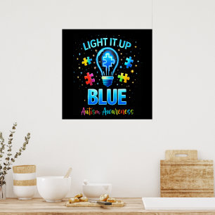 Poster Ilumine de Azul Conscientização do Autismo Autista
