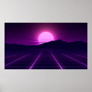 Poster Ilusão de Fundo Retroativo 80s com elementos 3D
